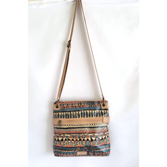 Sakroots Flat Cross Body colorful patterned Vegan and PETA certified Bag w/Charm - Picture 1 of 7
